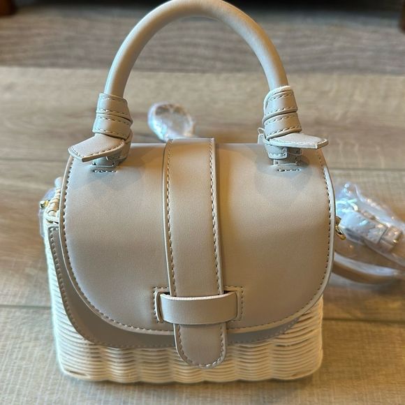 Anthropologie Handbags - Anthropologie x The Stella Straw Crossbody Taupe NWT
